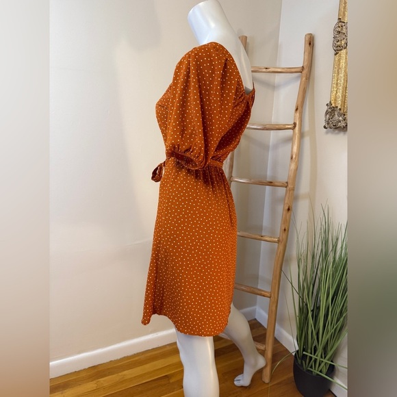 Monteau Sz Medium Button polka dot Midi Dress Boho burnt orange/brown rust - Picture 4 of 6